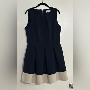 Closet London Navy and Cream  Fit and Flare Dress Like New US 12 / UK 16